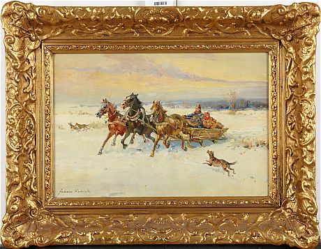 Oljemålning vinterlandskap