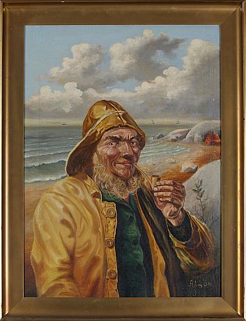 Fiskargubbe signerad Alm