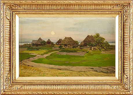 Oljemålning gård i månsken