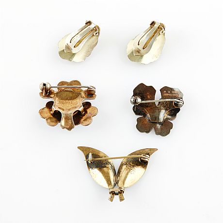 Broscher 3 st clips 1 par sterlingsilver emalj