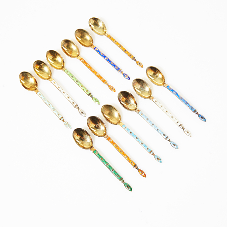 Kaffeskedar silver och emalj