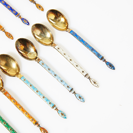 Kaffeskedar silver och emalj