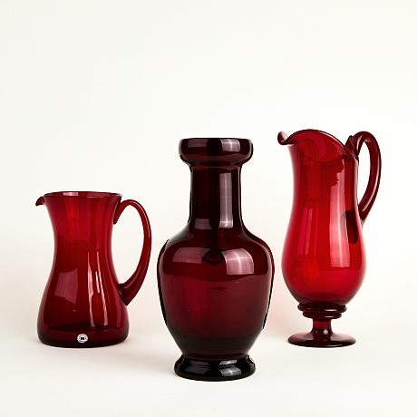 3 kannor Reijmyre rubinrött glas
