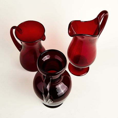 3 kannor Reijmyre rubinrött glas