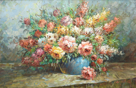 Oljemålning blomsterstilleben